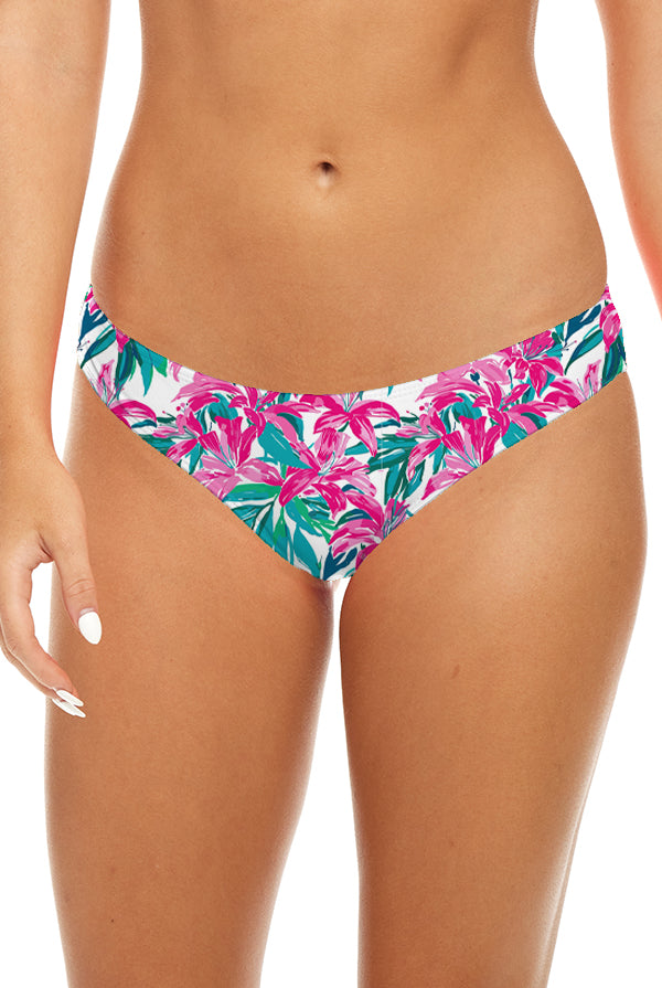 Classic Bottom in Pink Floral, front view of the bikini bottom.