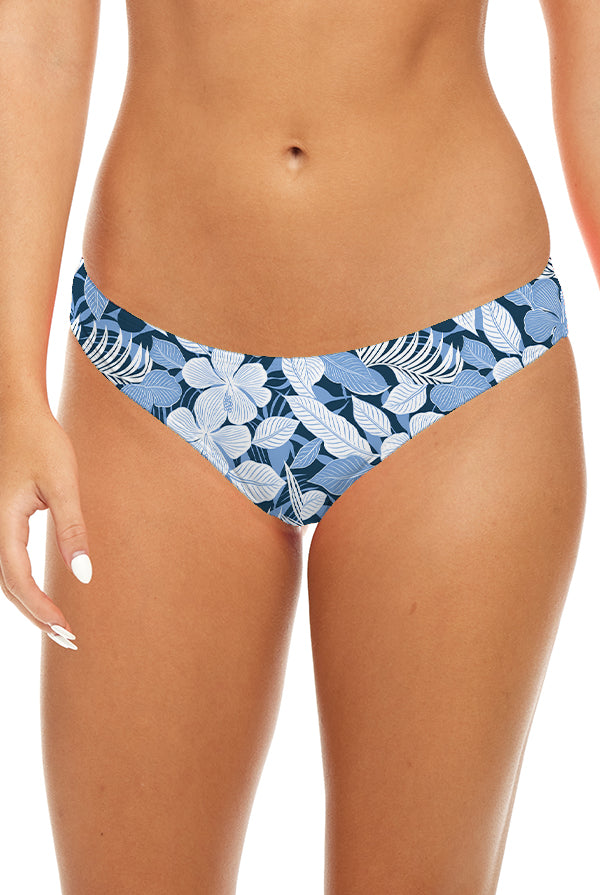 Classic Bottom in Blue Floral, front view of the bikini bottom.