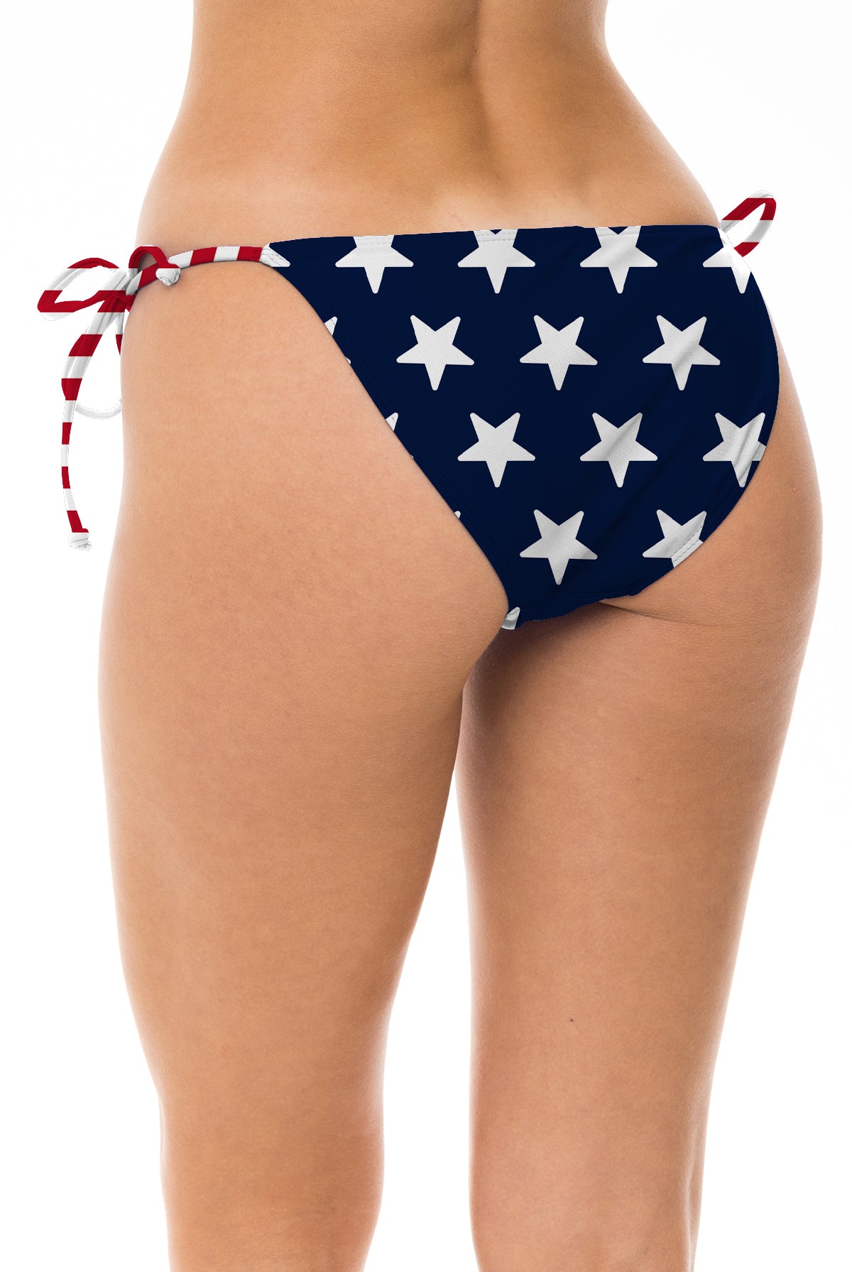 Low Rider bikini bottom in American Flag, back view with side ties.