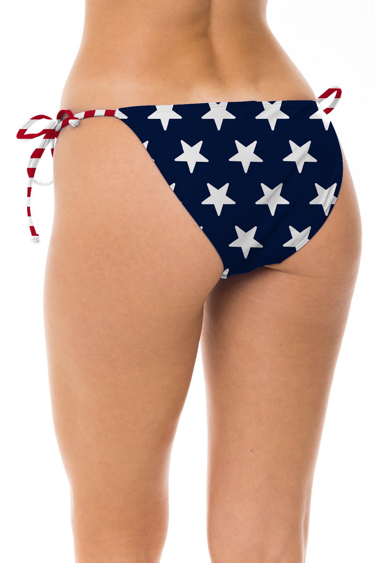 Low Rider bikini bottom in American Flag, back view with side ties.