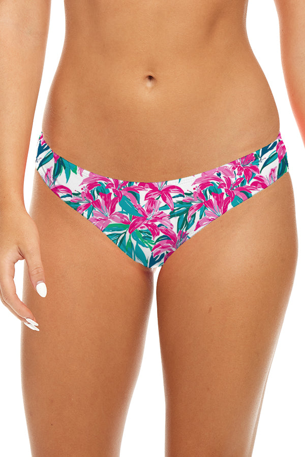 Classic Bottom in Pink Floral, front view of the bikini bottom.