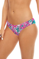 Classic Bottom in Pink Floral, three-quarter front view of the bikini bottom.