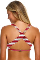 Tortola Top in American Flag, back view with wide crossover straps.